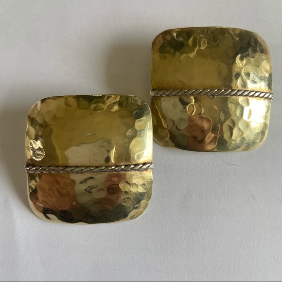 Jewelry - Brass and Sterling Hammered Post Earrings